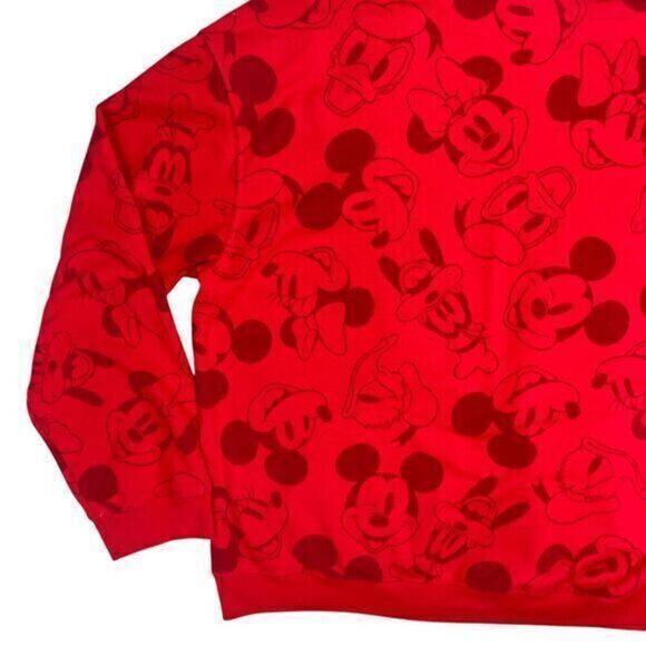Disney Mickey and Friends Hoodie Womens Size XXL Red Grey Pouch Pocket Pullover - Picture 8 of 13